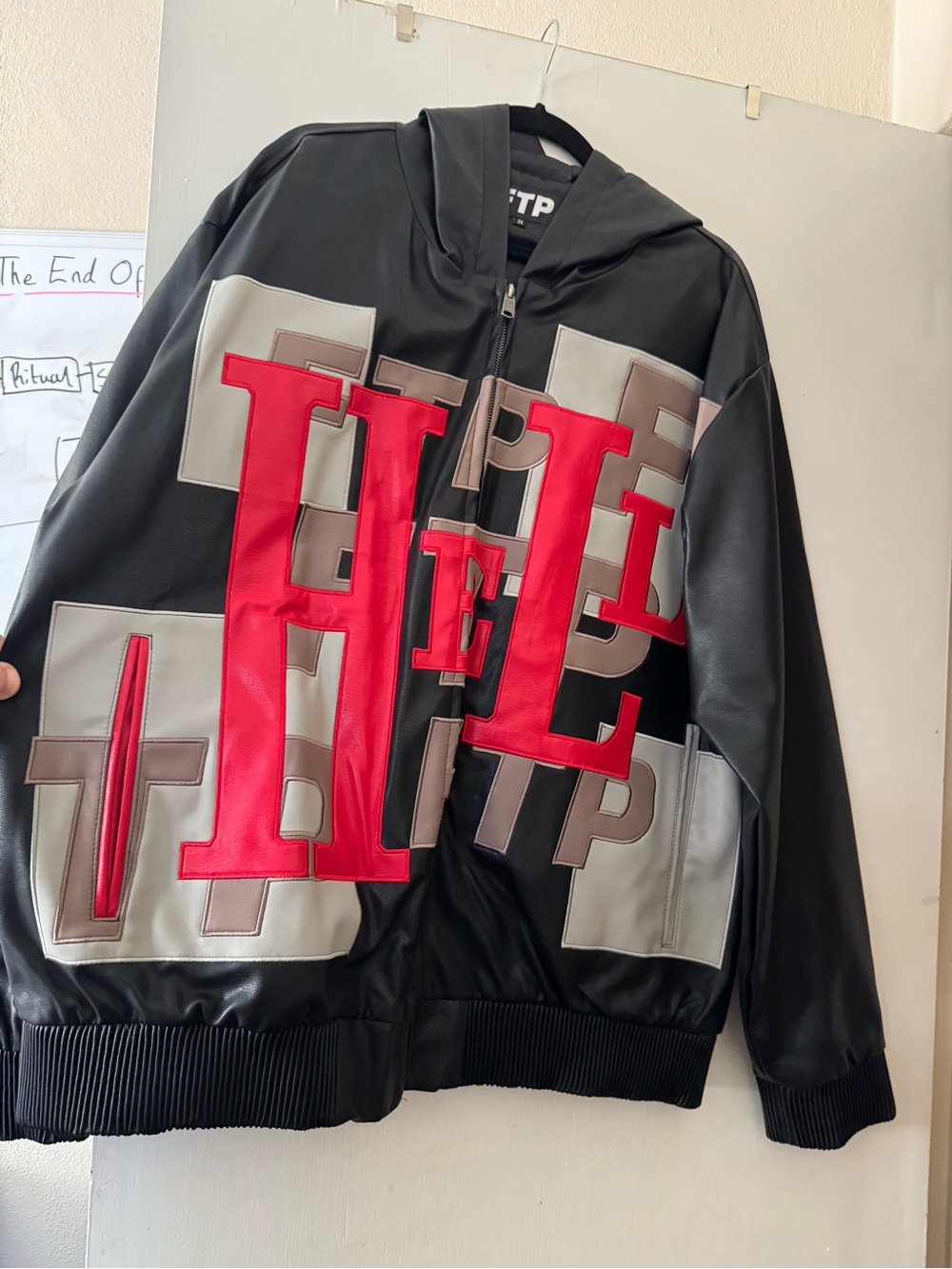 FTP HELL Black Hooded Jacket with Red & Gray Graphic Panels